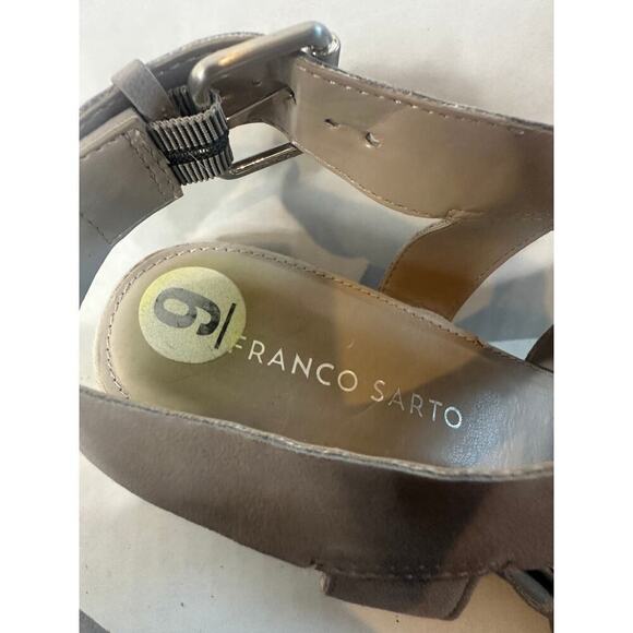 Franco Sarto Size 9 Gray Silver Leather Wedge Dania Strap Sandals Beach Vacation - Picture 7 of 14